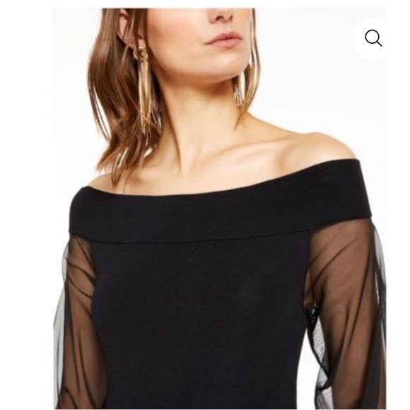 New off the shoulder sheer sleeve fitted black top - Picture 3 of 8